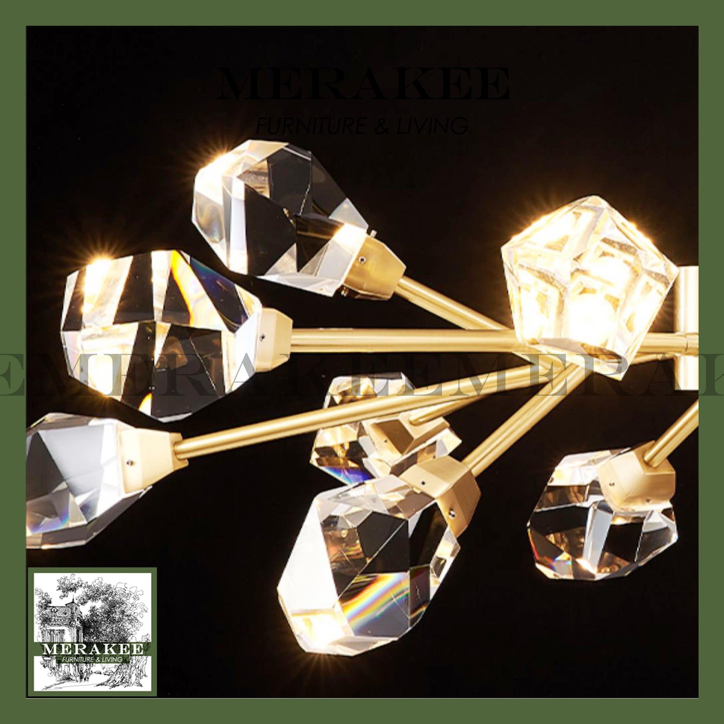 MERAKEE Copper Crystal Pendant Light Chandelier Ceiling Hanging Gold Living Room Bedroom Dining Room Light QS-BR09