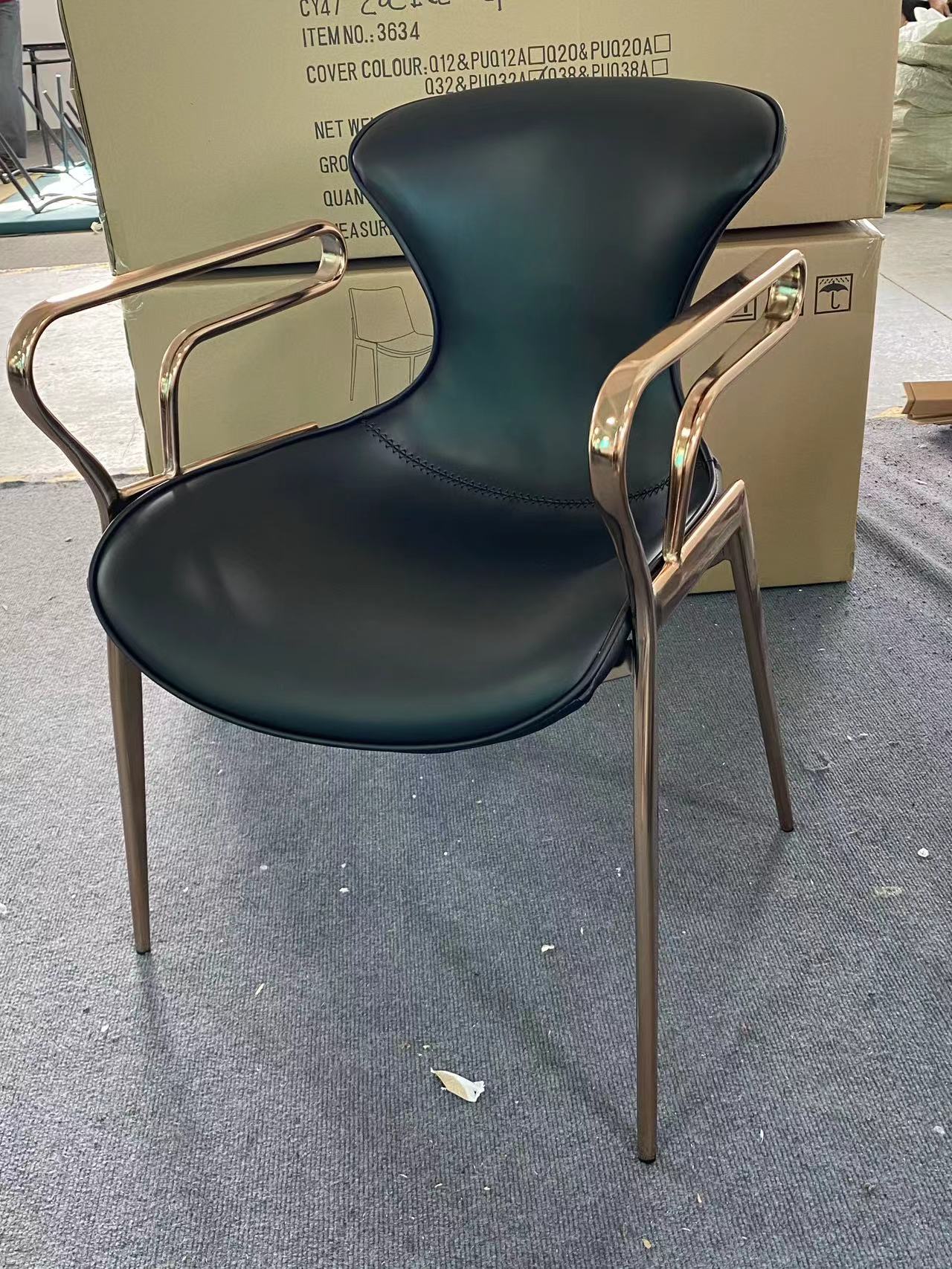 MERAKEE Dining Chair Saddle Leather Black/Gold/Rose Gold/Silver Stand Dining Room Furniture TS3672