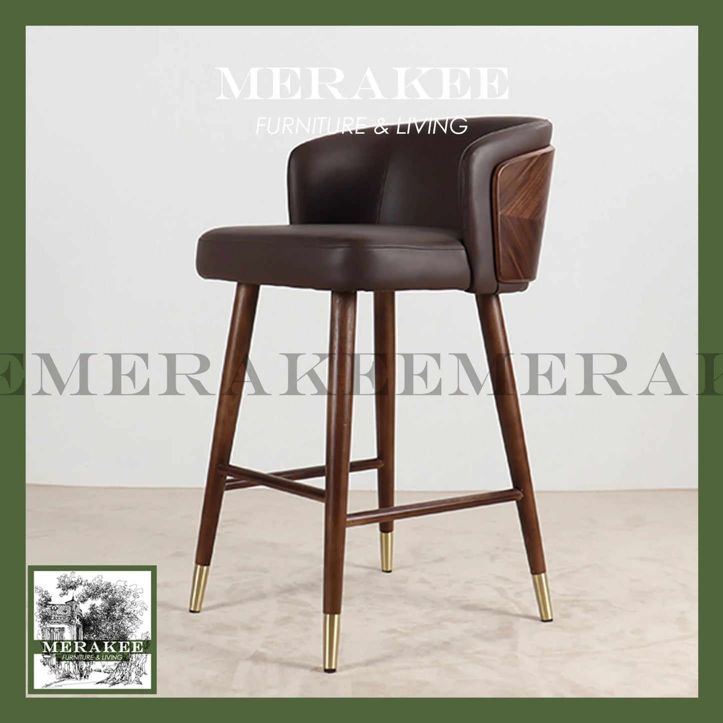 MERAKEE Bar Chair Stool Wood with Full Grain Leather PU Leather Technology Fabric Dining Room Furniture WQ02