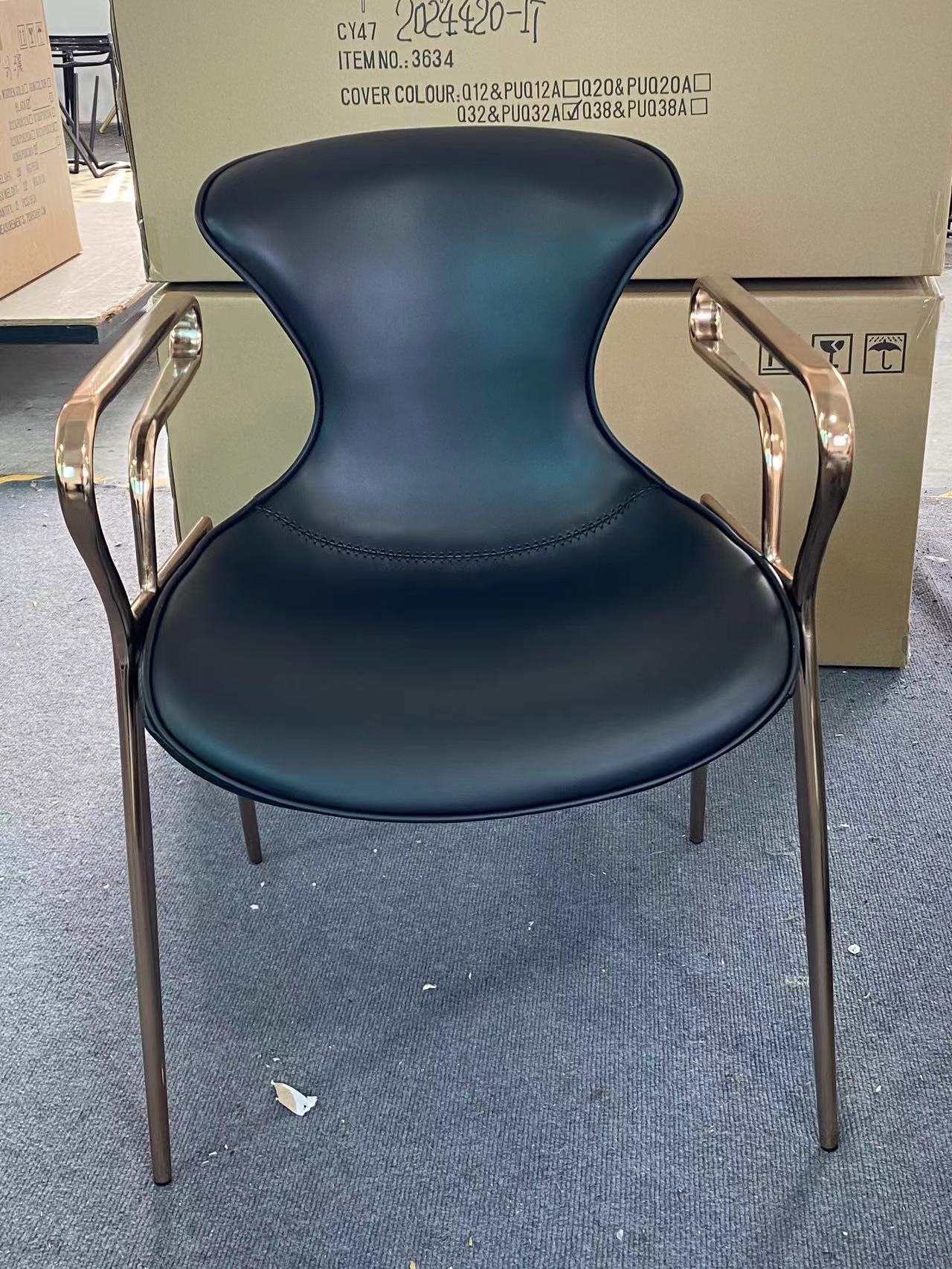 MERAKEE Dining Chair Saddle Leather Black/Gold/Rose Gold/Silver Stand Dining Room Furniture TS3672