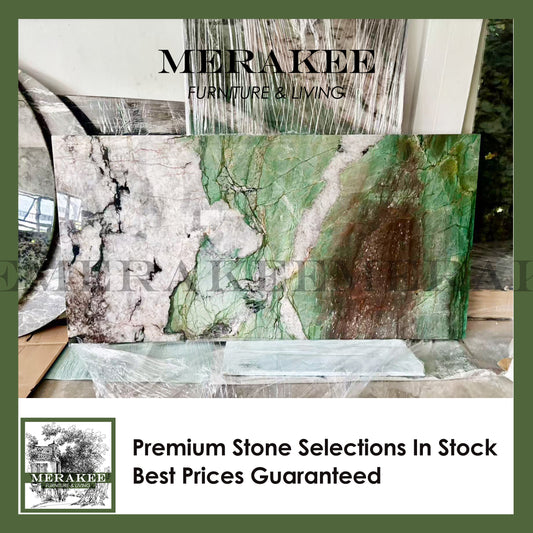 FINAL SALE! Natural Brazilian Natural Marble "In Stock With Most Selections In Singapore" From Brazil Customization For Dining Coffee Side Table Feature Wall Granite Stone Real Marble - Patagonia Green