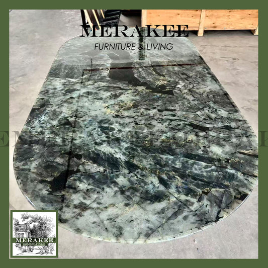 FINAL SALE! 1.8m Natural Brazilian Labradorite Marble "In Stock With Most Selections In Singapore" From Brazil Customization For Dining Coffee Side Table Feature Wall Granite Stone Real Marble - Blue Emerald