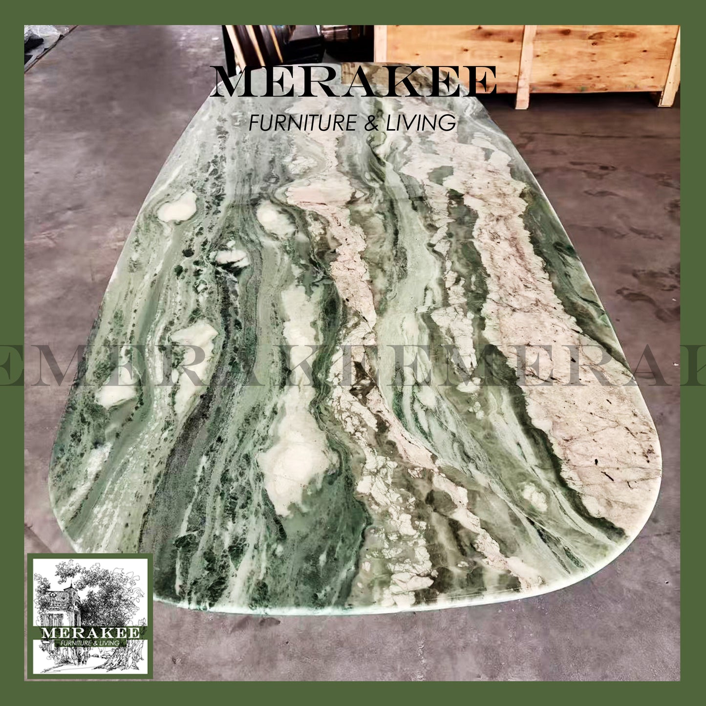 FINAL SALE! 1.8m Natural Marble "In Stock With Most Selections In Singapore" Customization For Dining Coffee Side Table Feature Wall Granite Stone Real Marble - Four Seasons Green