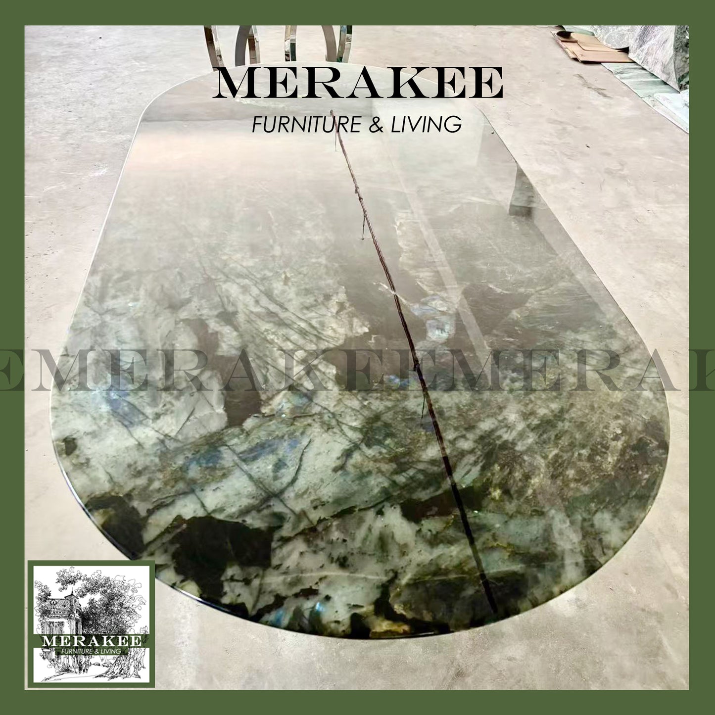 FINAL SALE! 1.8m Natural Brazilian Labradorite Marble "In Stock With Most Selections In Singapore" From Brazil Customization For Dining Coffee Side Table Feature Wall Granite Stone Real Marble - Blue Emerald