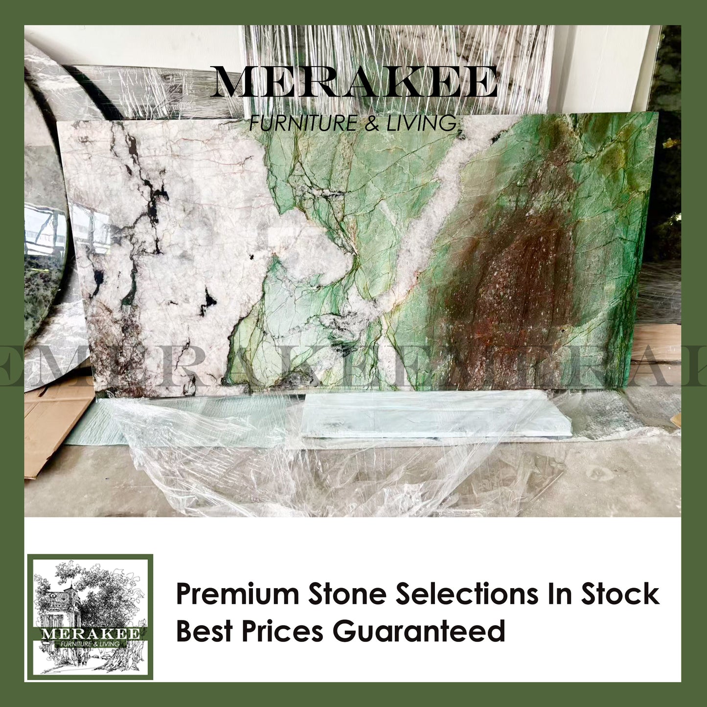 FINAL SALE! Natural Brazilian Natural Marble "In Stock With Most Selections In Singapore" From Brazil Customization For Dining Coffee Side Table Feature Wall Granite Stone Real Marble - Patagonia Green