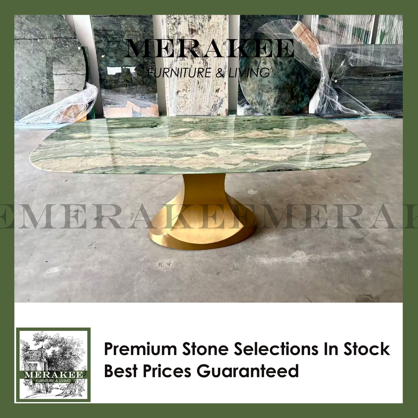 FINAL SALE! 1.8m Natural Marble "In Stock With Most Selections In Singapore" Customization For Dining Coffee Side Table Feature Wall Granite Stone Real Marble - Four Seasons Green