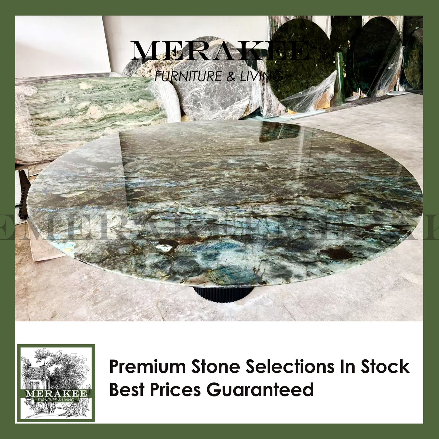 FINAL SALE! Dia1.8m Natural Brazilian Labradorite Marble "In Stock With Most Selections In Singapore" From Brazil Customization For Dining Coffee Side Table Feature Wall Granite Stone Real Marble - Blue Emerald