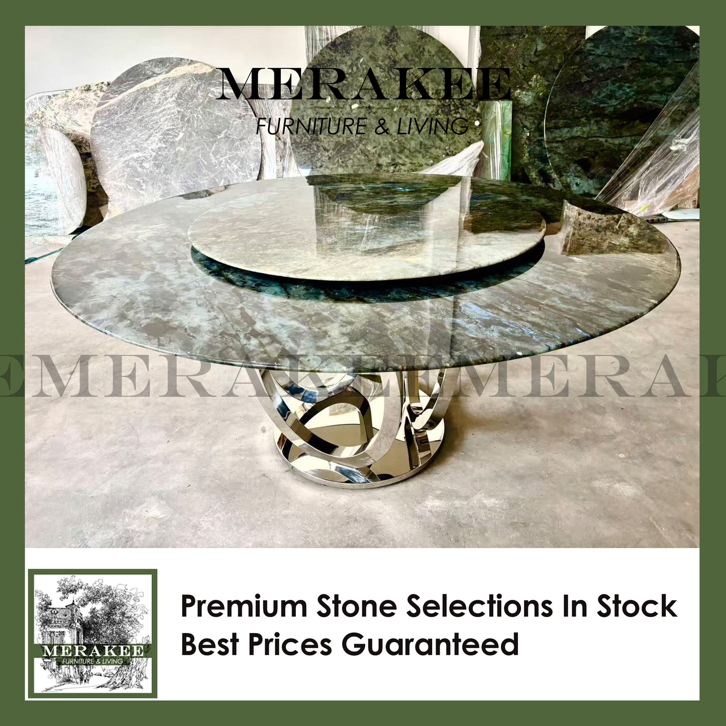 FINAL SALE! Dia1.8m Natural Brazilian Labradorite Marble "In Stock With Most Selections In Singapore" From Brazil Customization For Dining Coffee Side Table Feature Wall Granite Stone Real Marble - Blue Emerald