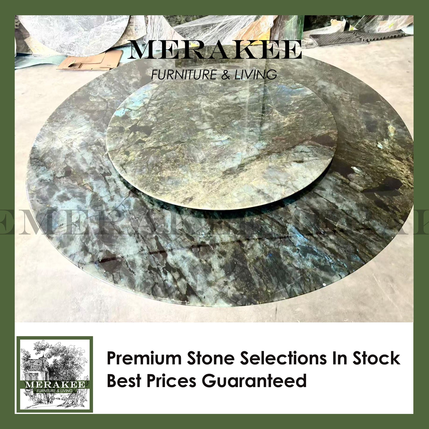 FINAL SALE! Dia1.8m Natural Brazilian Labradorite Marble "In Stock With Most Selections In Singapore" From Brazil Customization For Dining Coffee Side Table Feature Wall Granite Stone Real Marble - Blue Emerald