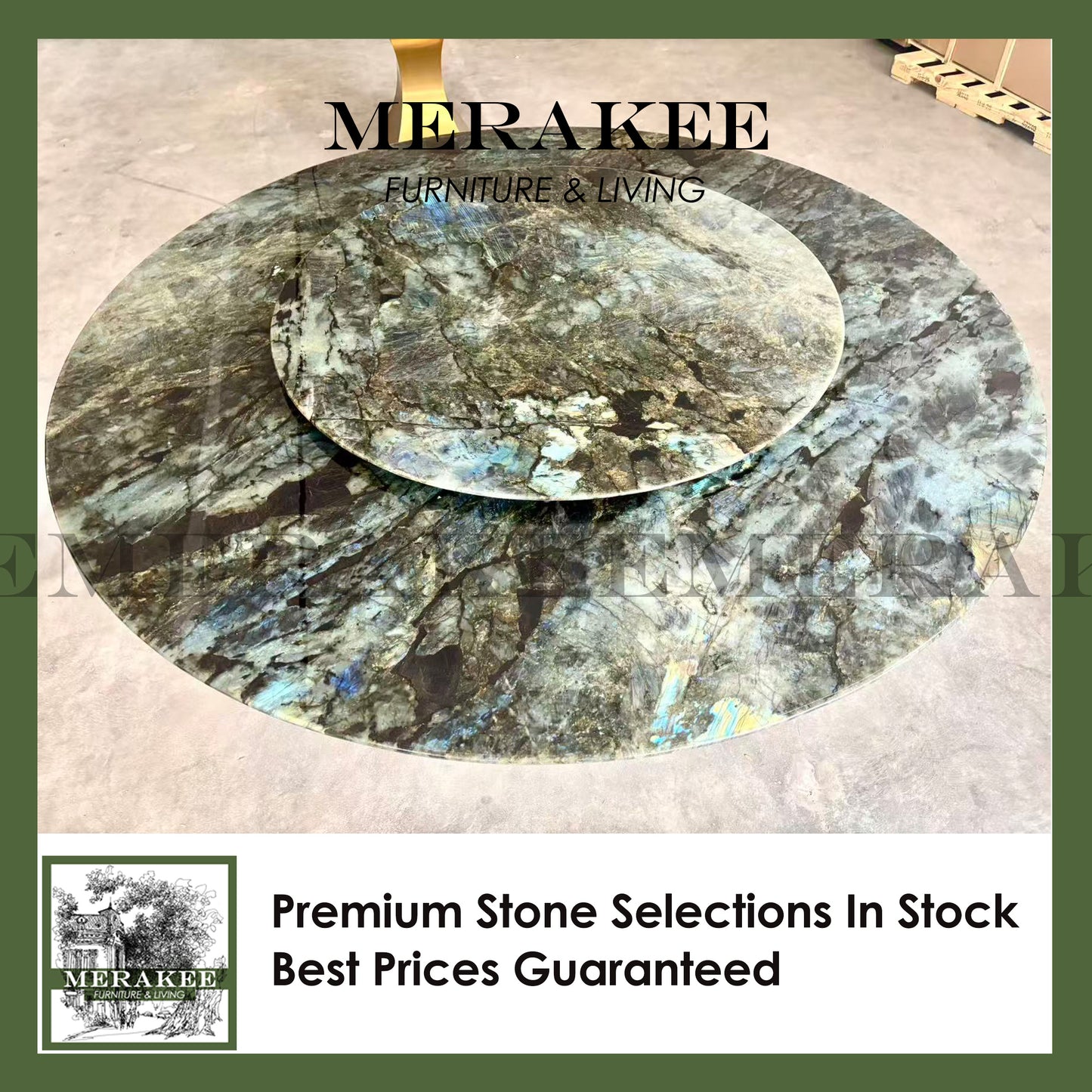 FINAL SALE! Dia1.8m Natural Brazilian Labradorite Marble "In Stock With Most Selections In Singapore" From Brazil Customization For Dining Coffee Side Table Feature Wall Granite Stone Real Marble - Blue Emerald