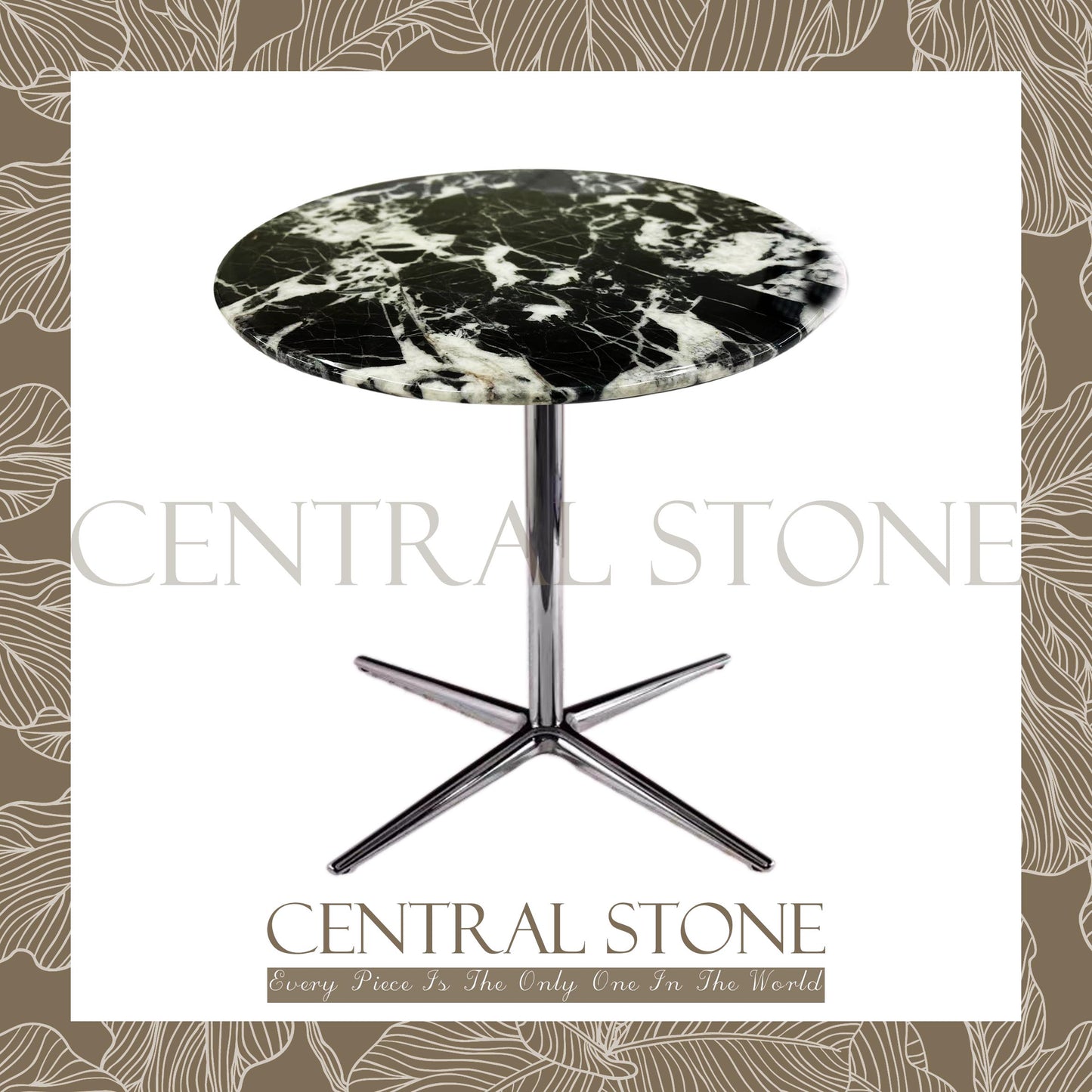 CENTRAL STONE French Natural Marble Coffee Side Table From Dia45cm -Napoleon Black