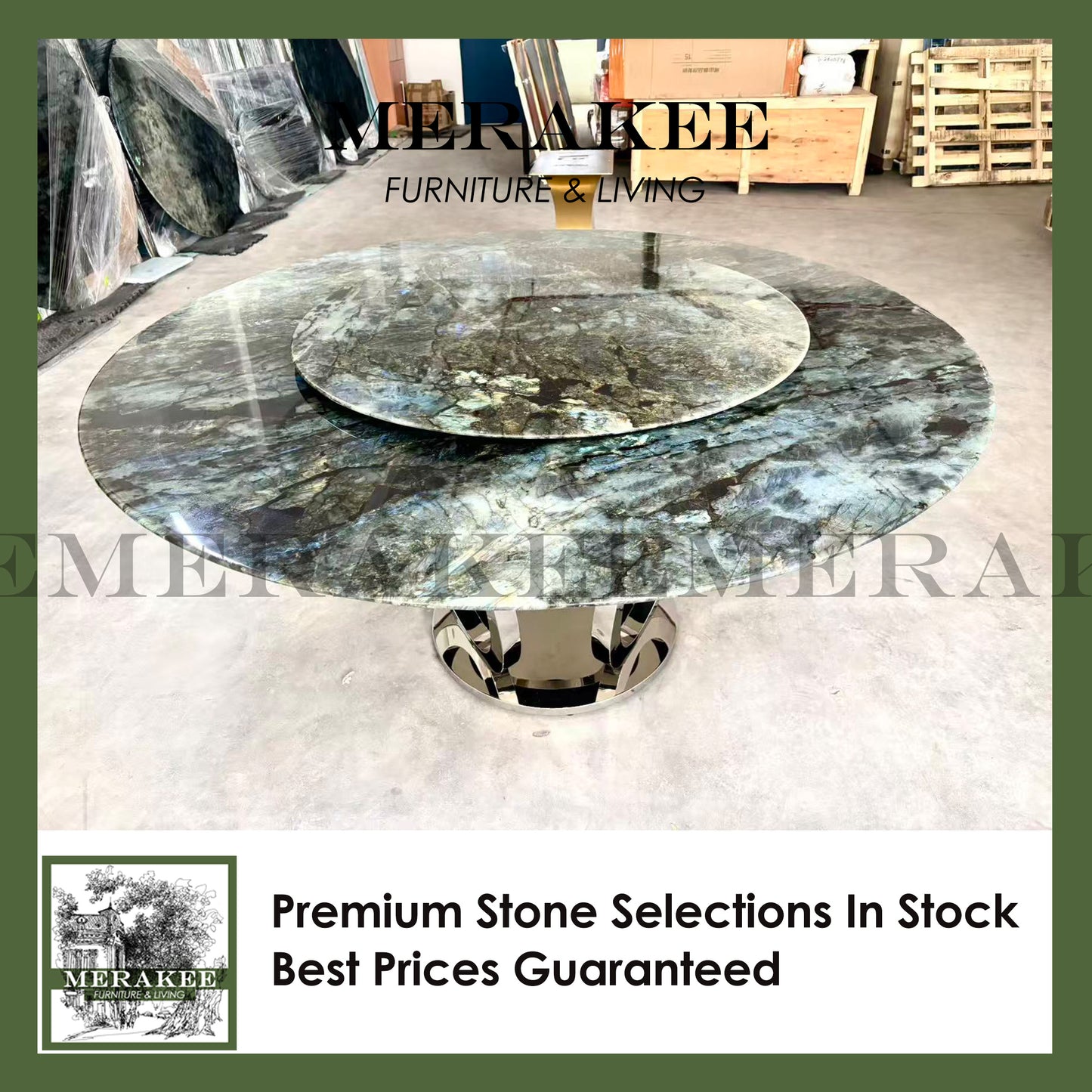 FINAL SALE! Dia1.8m Natural Brazilian Labradorite Marble "In Stock With Most Selections In Singapore" From Brazil Customization For Dining Coffee Side Table Feature Wall Granite Stone Real Marble - Blue Emerald