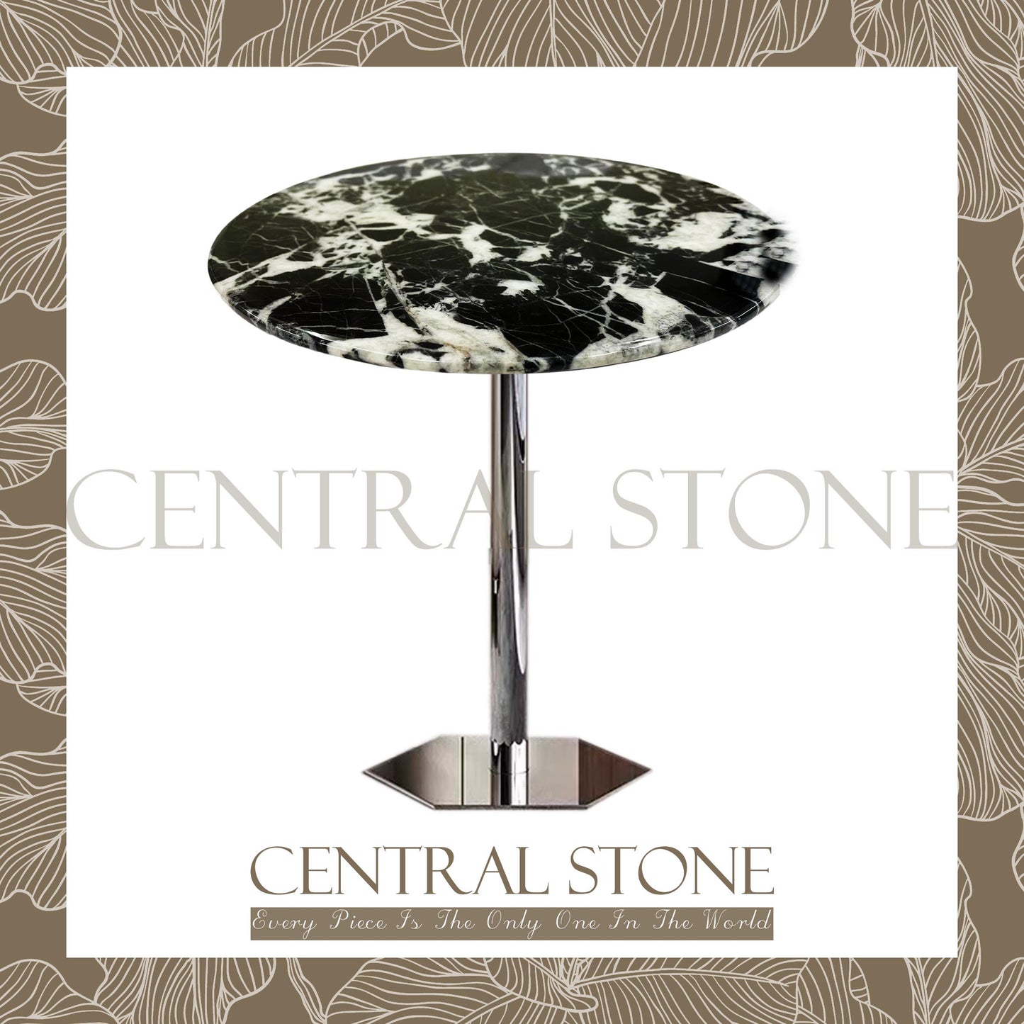 CENTRAL STONE French Natural Marble Coffee Side Table From Dia45cm -Napoleon Black