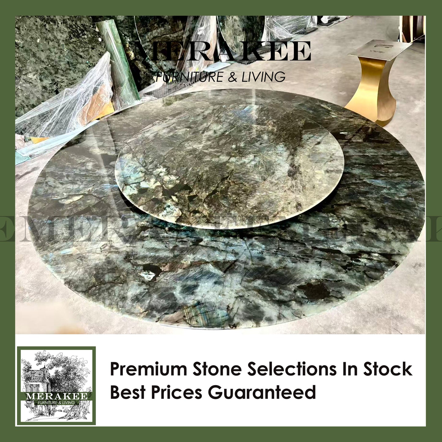 FINAL SALE! Dia1.8m Natural Brazilian Labradorite Marble "In Stock With Most Selections In Singapore" From Brazil Customization For Dining Coffee Side Table Feature Wall Granite Stone Real Marble - Blue Emerald