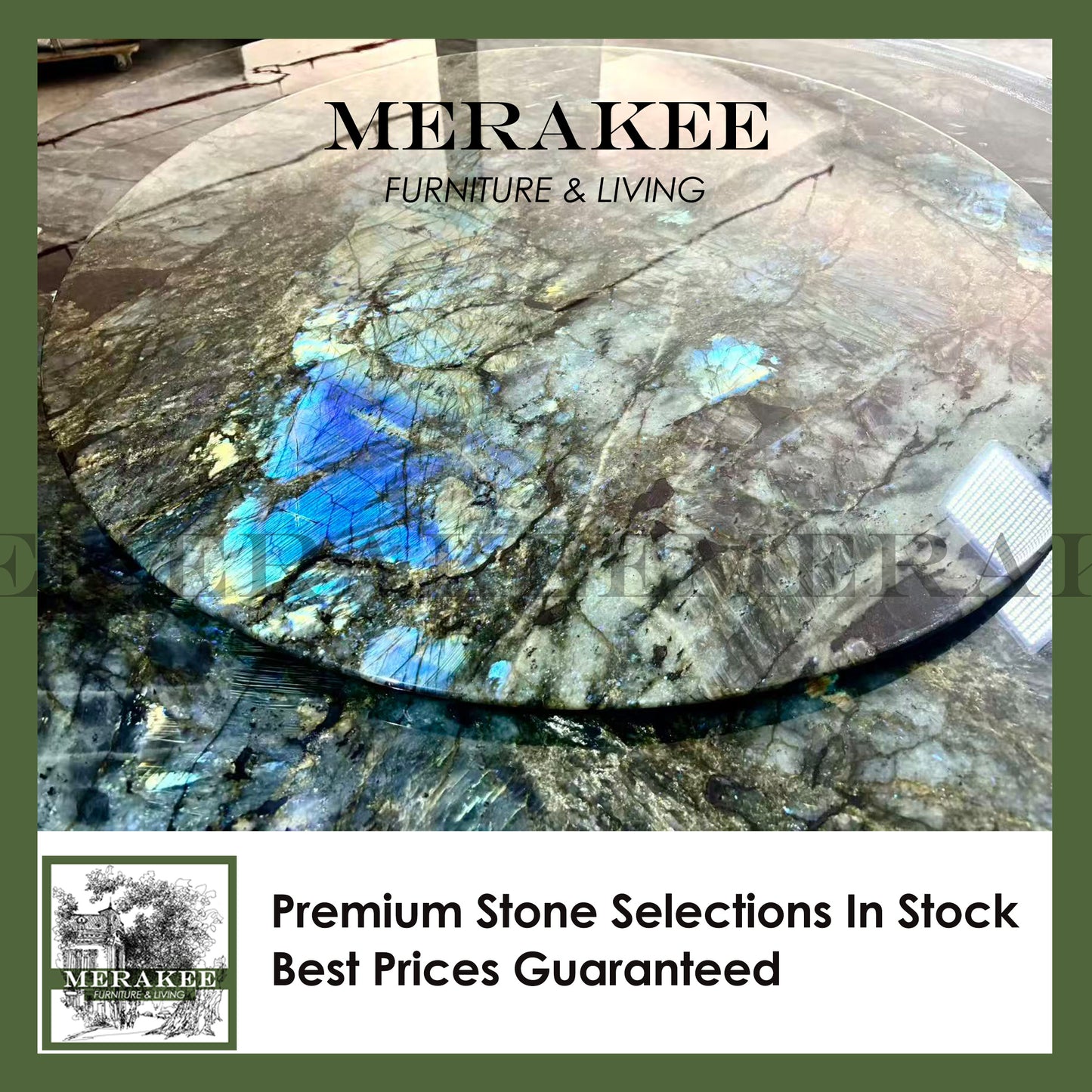FINAL SALE! Dia1.8m Natural Brazilian Labradorite Marble "In Stock With Most Selections In Singapore" From Brazil Customization For Dining Coffee Side Table Feature Wall Granite Stone Real Marble - Blue Emerald