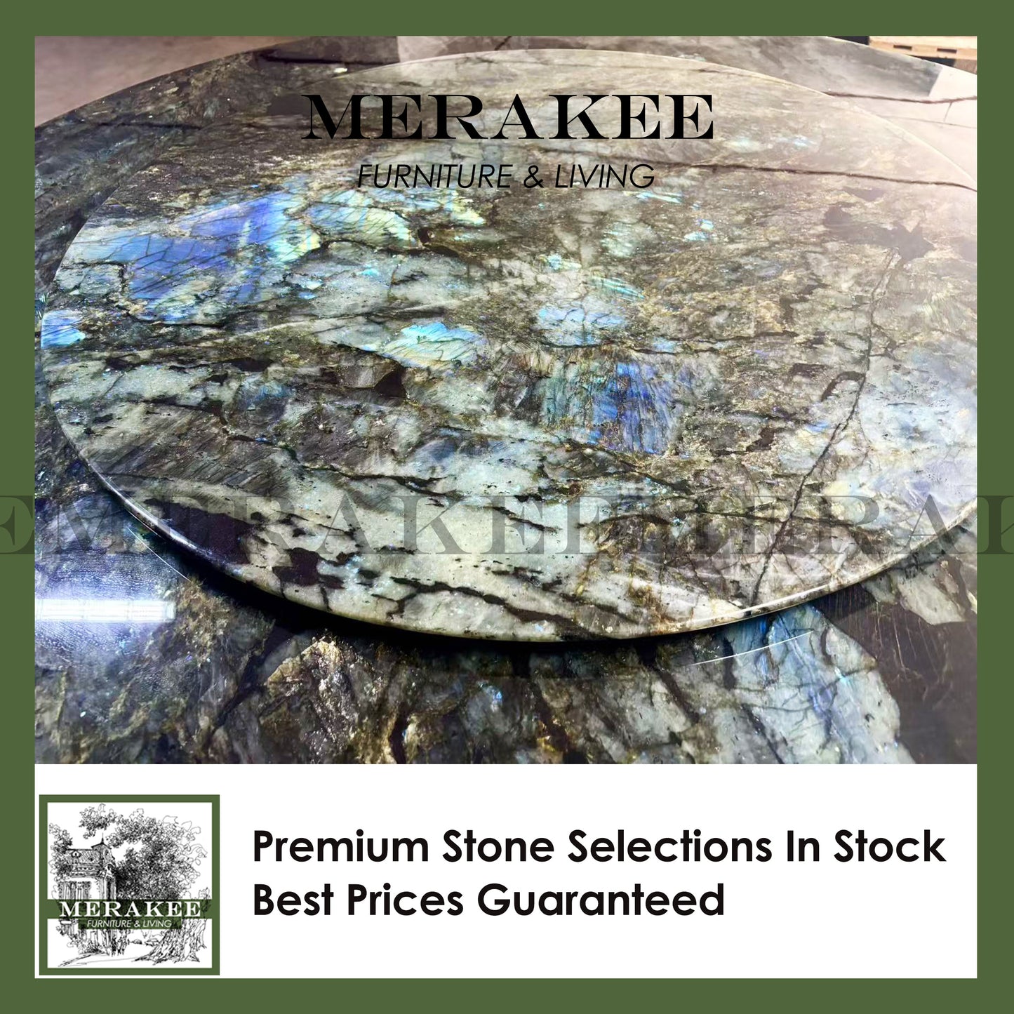 FINAL SALE! Dia1.8m Natural Brazilian Labradorite Marble "In Stock With Most Selections In Singapore" From Brazil Customization For Dining Coffee Side Table Feature Wall Granite Stone Real Marble - Blue Emerald
