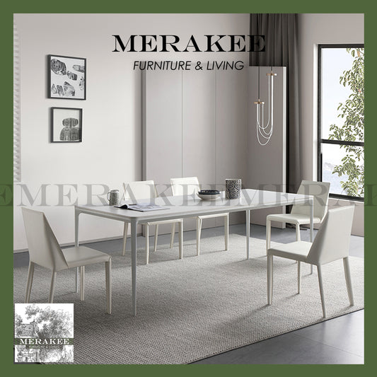 MERAKEE Customized Marble Like Sintered Stone Dining Table Aluminium Alloy Stand Dining Room Furniture F10