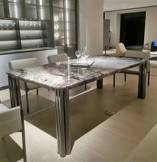 MERAKEE Sintered Stone Dining Table Customization Color Tabletop Stainless Steel Black/Grey/Silver Stand Dining Room Furniture PV1024