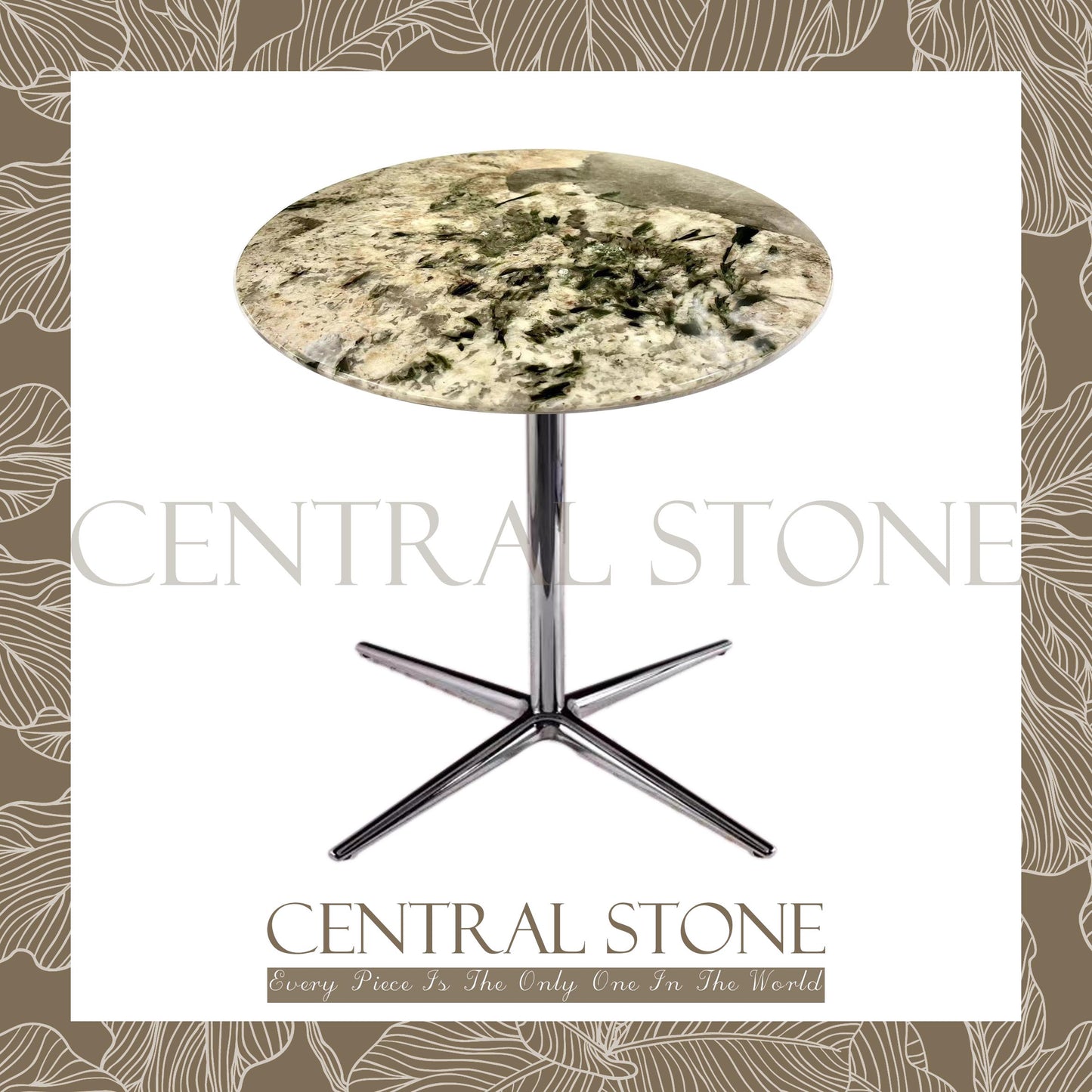 CENTRAL STONE Brazilian Natural Marble Quartz Coffee Side Table Dia45cm -Pandora Green Diamond