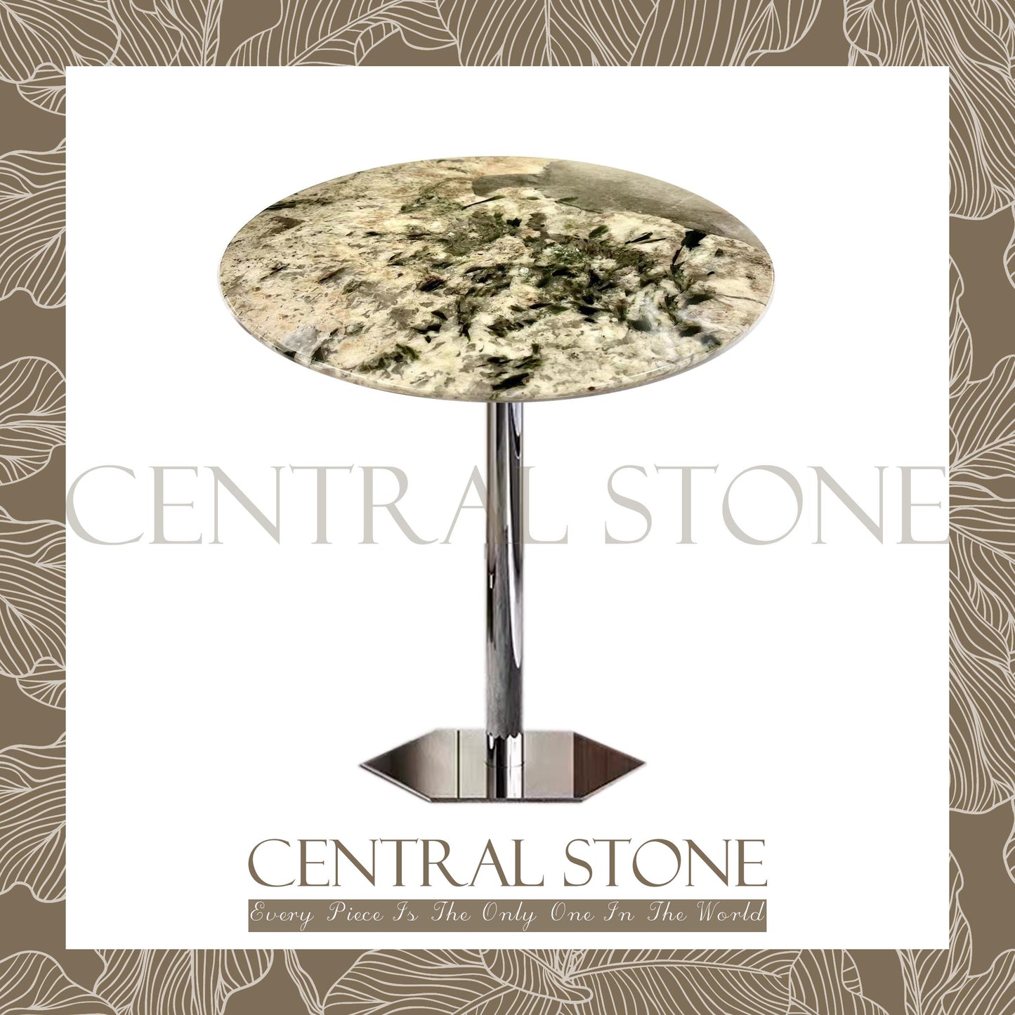 CENTRAL STONE Brazilian Natural Marble Quartz Coffee Side Table Dia45cm -Pandora Green Diamond