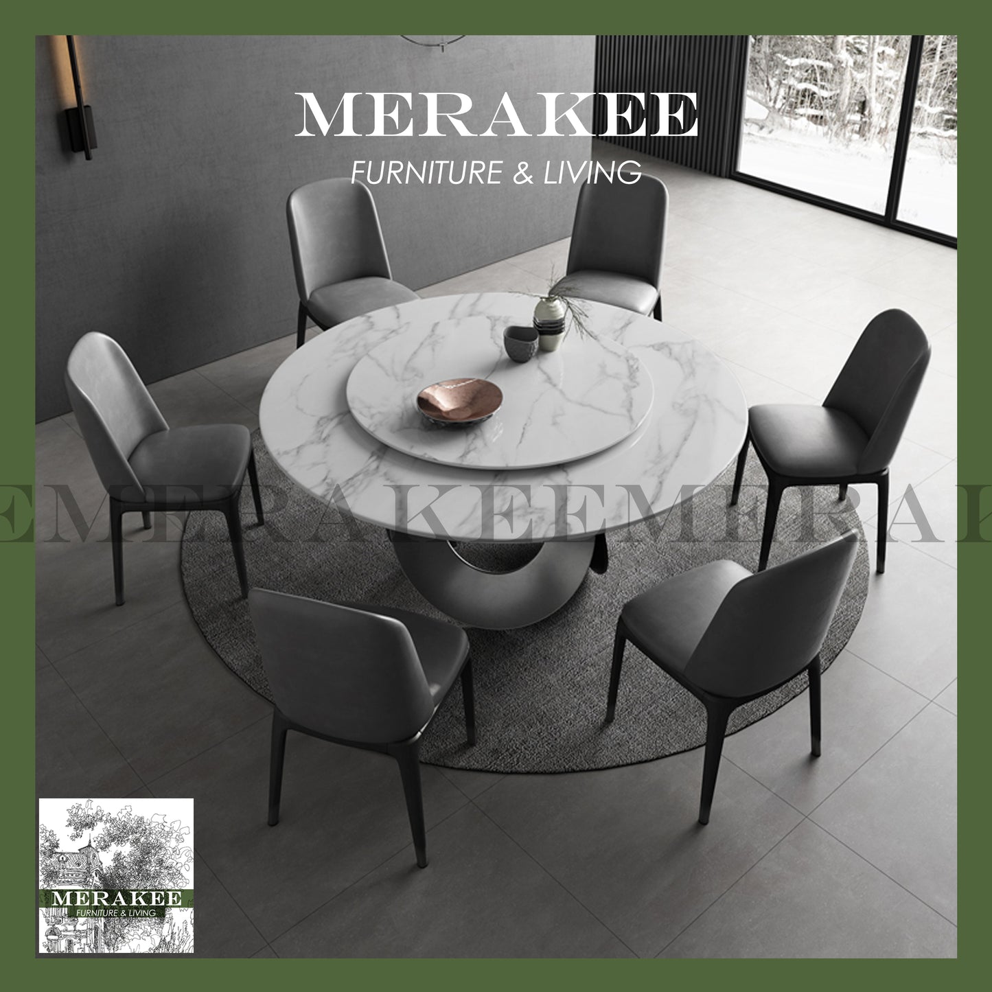 MERAKEE Customized Marble Like Sintered Stone Round Dining Table Dining Room Furniture F018