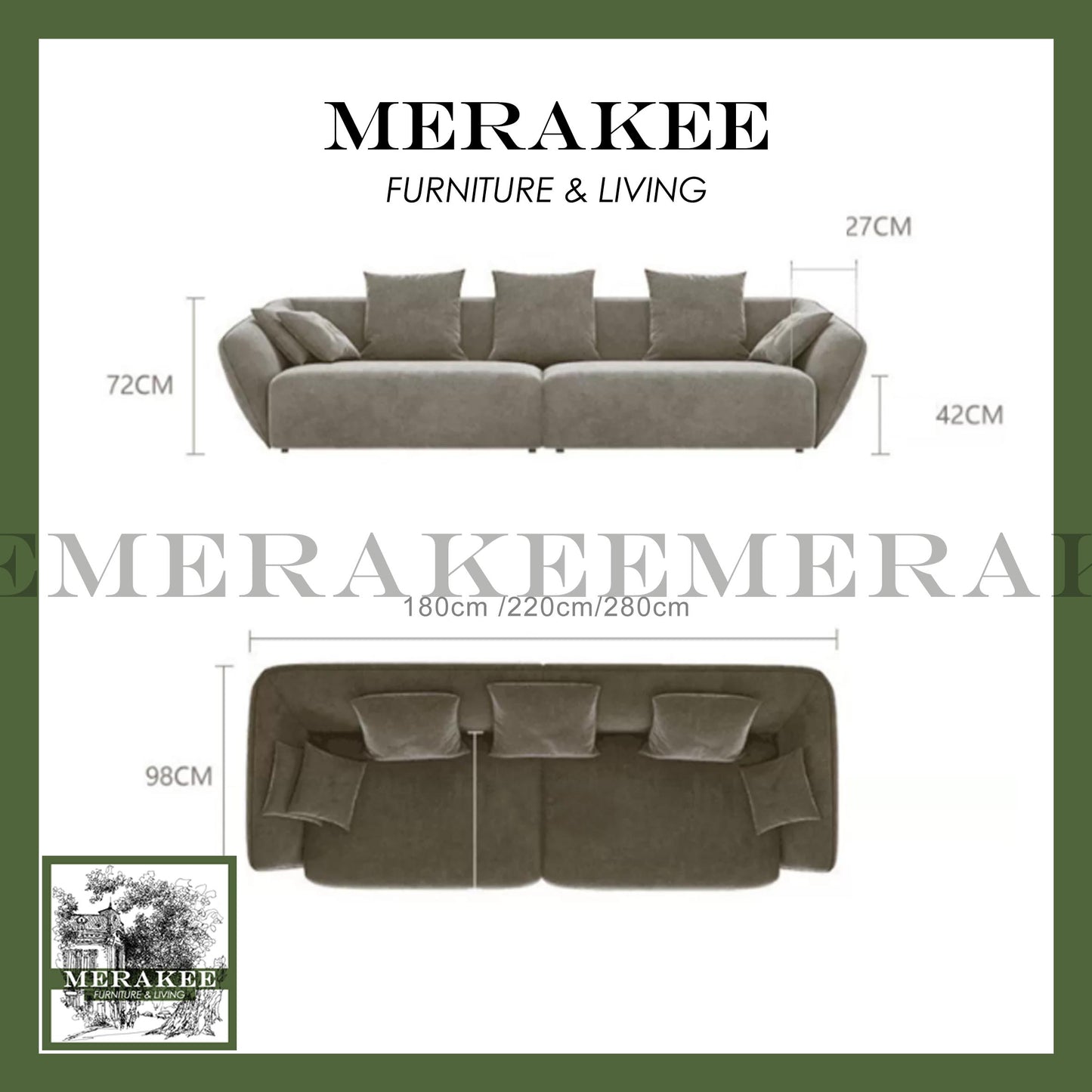 MERAKEE Fabric 1/2/3/4 Seater Sofa Solid Wood Frame Color Solution Living Room Furniture XC33