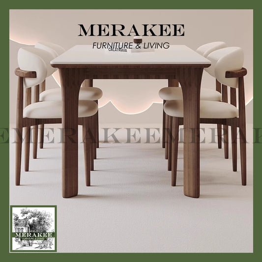 MERAKEE Customized Marble Like Sintered Stone Solid Ashwood Leg Dining Table Dining Room Furniture AW16