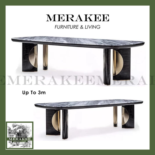 MERAKEE Customized Marble Like Sintered Stone Dining Table Up To 3m Stainless Steel Stand Dining Room Furniture G1011