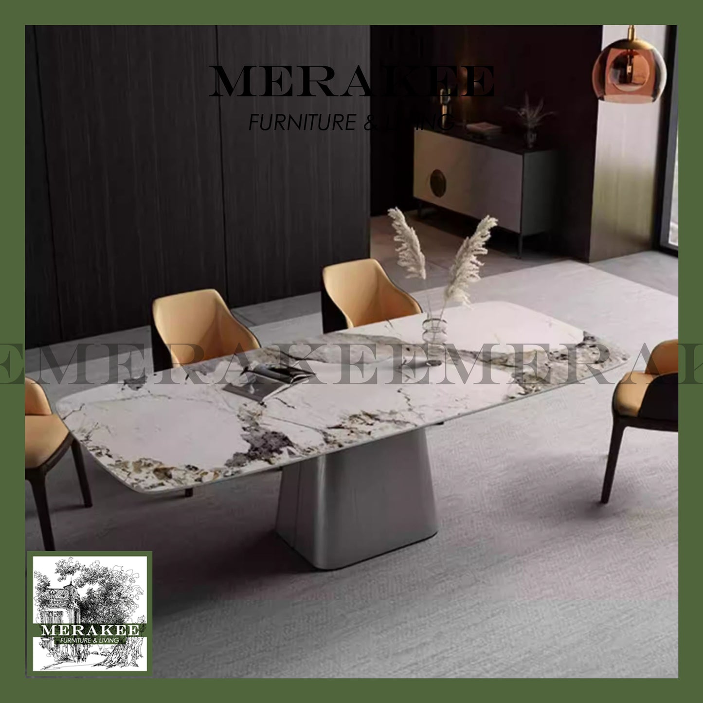 MERAKEE Sintered Stone Dining Table Customization Color Tabletop Stainless Steel Stand Dining Room Furniture PV1052