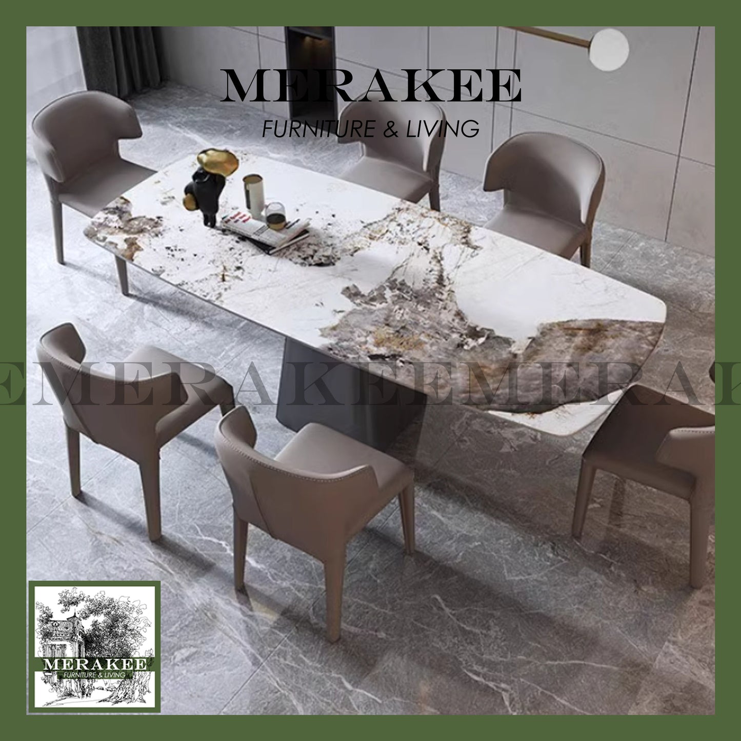 MERAKEE Sintered Stone Dining Table Customization Color Tabletop Stainless Steel Stand Dining Room Furniture PV1052