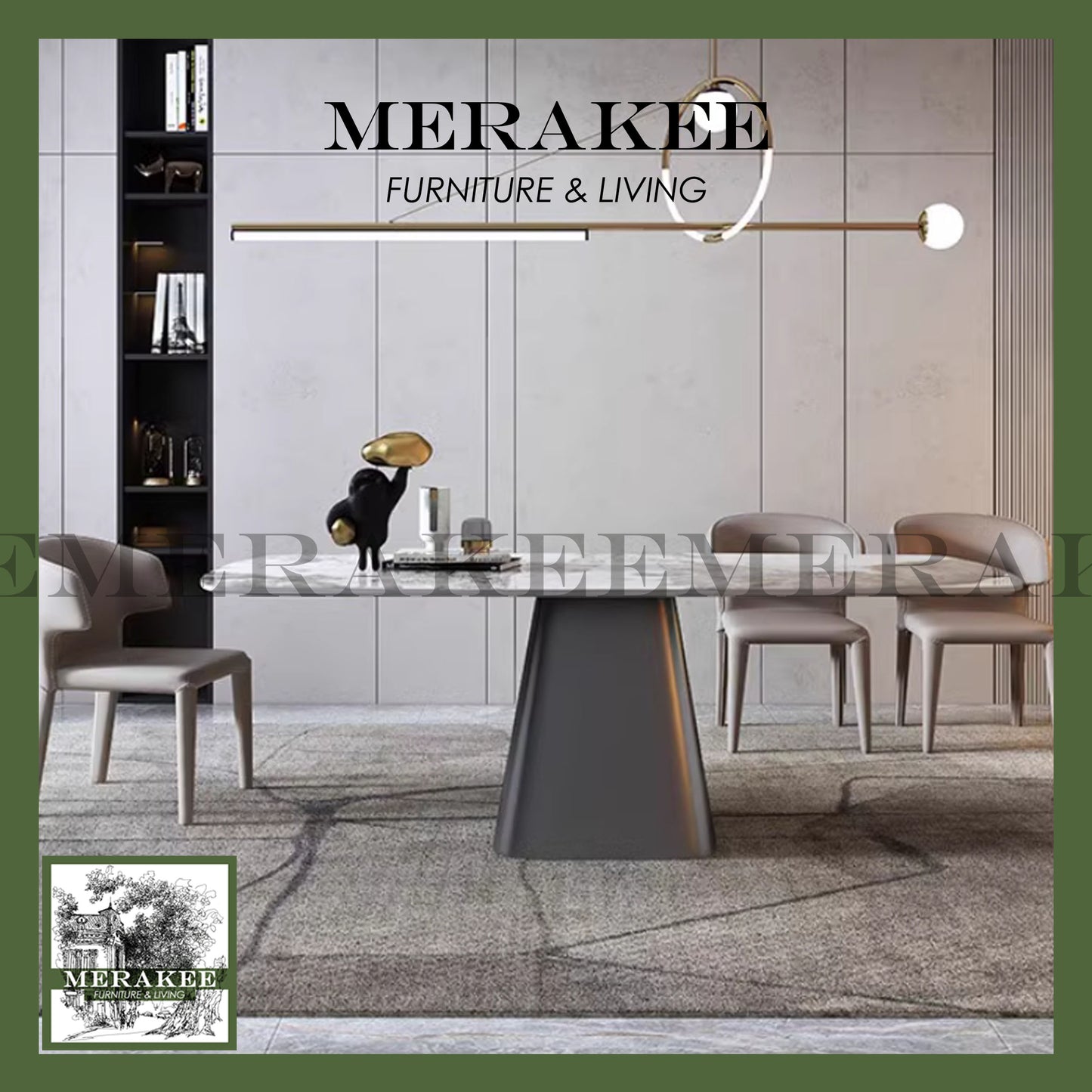 MERAKEE Sintered Stone Dining Table Customization Color Tabletop Stainless Steel Stand Dining Room Furniture PV1052