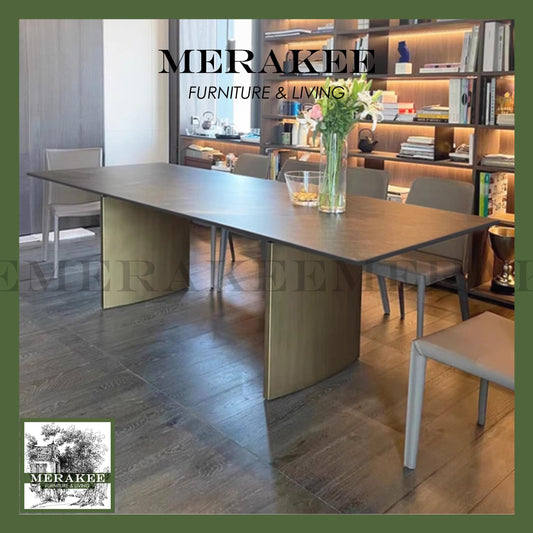 MERAKEE Sintered Stone Dining Table Customization Color Tabletop Stainless Steel Black/Grey/Bronze Stand Dining Room Furniture PV1038