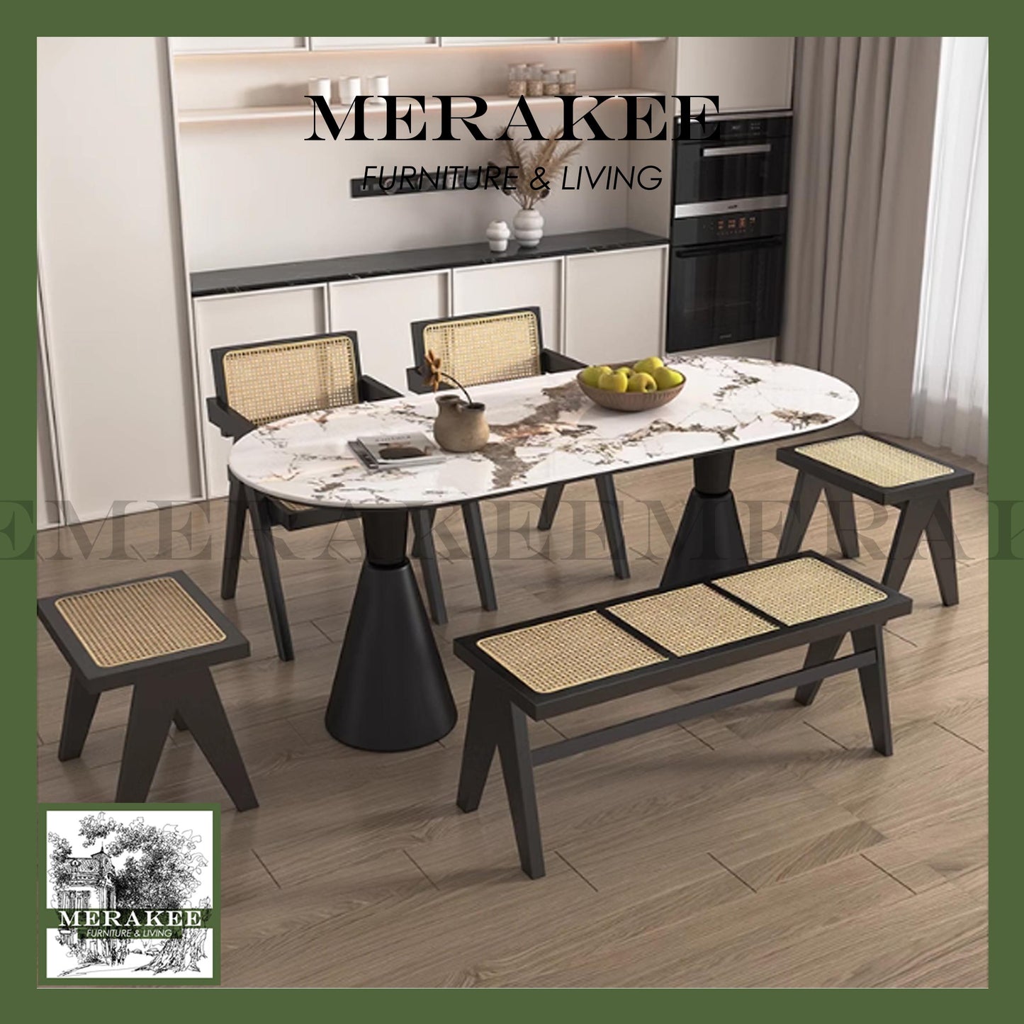 MERAKEE Sintered Stone Dining Table Customization Color Tabletop Stainless Steel Stand Dining Room Furniture PV1050