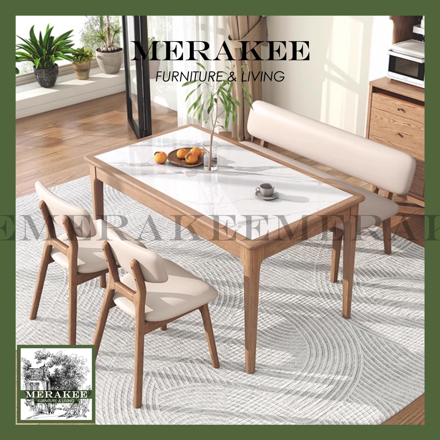 *Ready Stock* MERAKEE Dining Bench Solid Ash Wood Pu Leather Dining Room Furniture B42