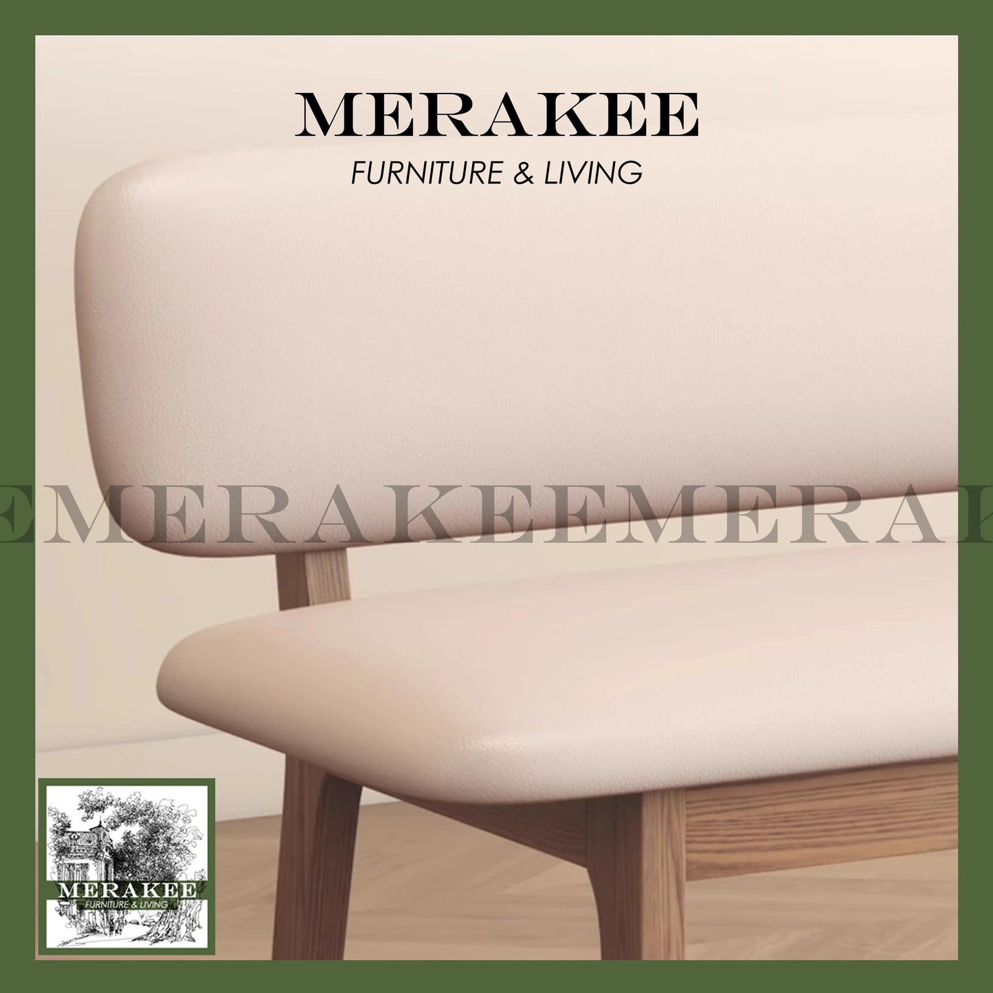 *Ready Stock* MERAKEE Dining Bench Solid Ash Wood Pu Leather Dining Room Furniture B42