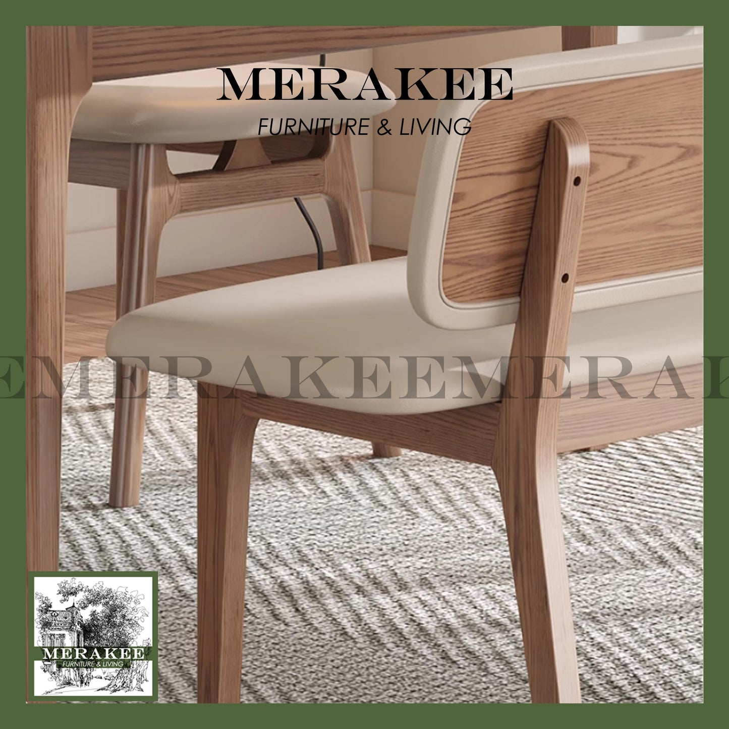 *Ready Stock* MERAKEE Dining Bench Solid Ash Wood Pu Leather Dining Room Furniture B42