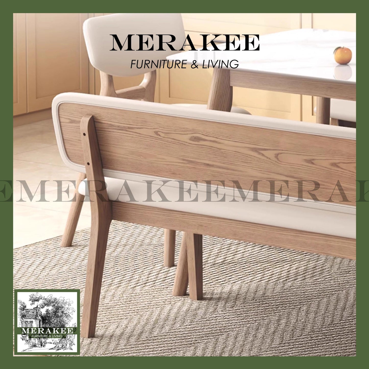 *Ready Stock* MERAKEE Dining Bench Solid Ash Wood Pu Leather Dining Room Furniture B42