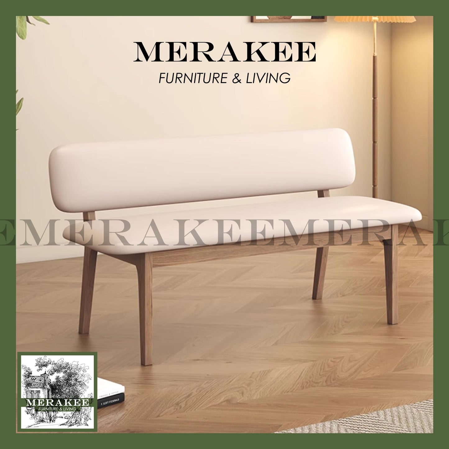 *Ready Stock* MERAKEE Dining Bench Solid Ash Wood Pu Leather Dining Room Furniture B42