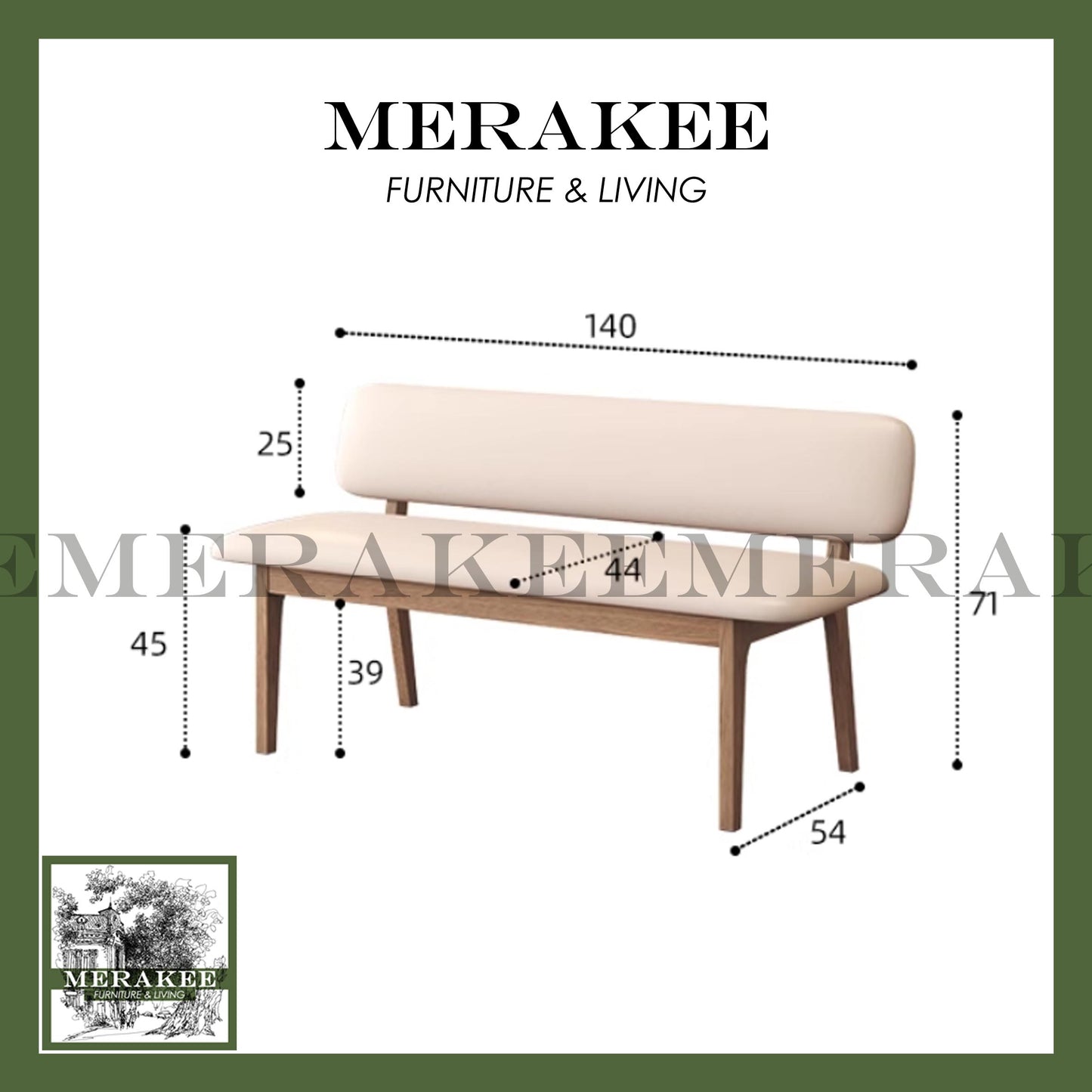 *Ready Stock* MERAKEE Dining Bench Solid Ash Wood Pu Leather Dining Room Furniture B42