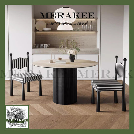 MERAKEE Customized Travertine Marble Like Sintered Stone Round Dining Table Wood Stand Dining Room Furniture PV920