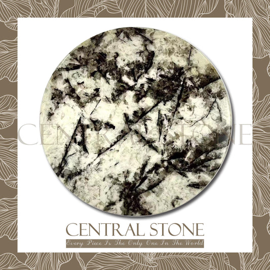 CENTRAL STONE Italian Natural Marble Quartz Coffee Side Table Dia40cm -Silver Fox