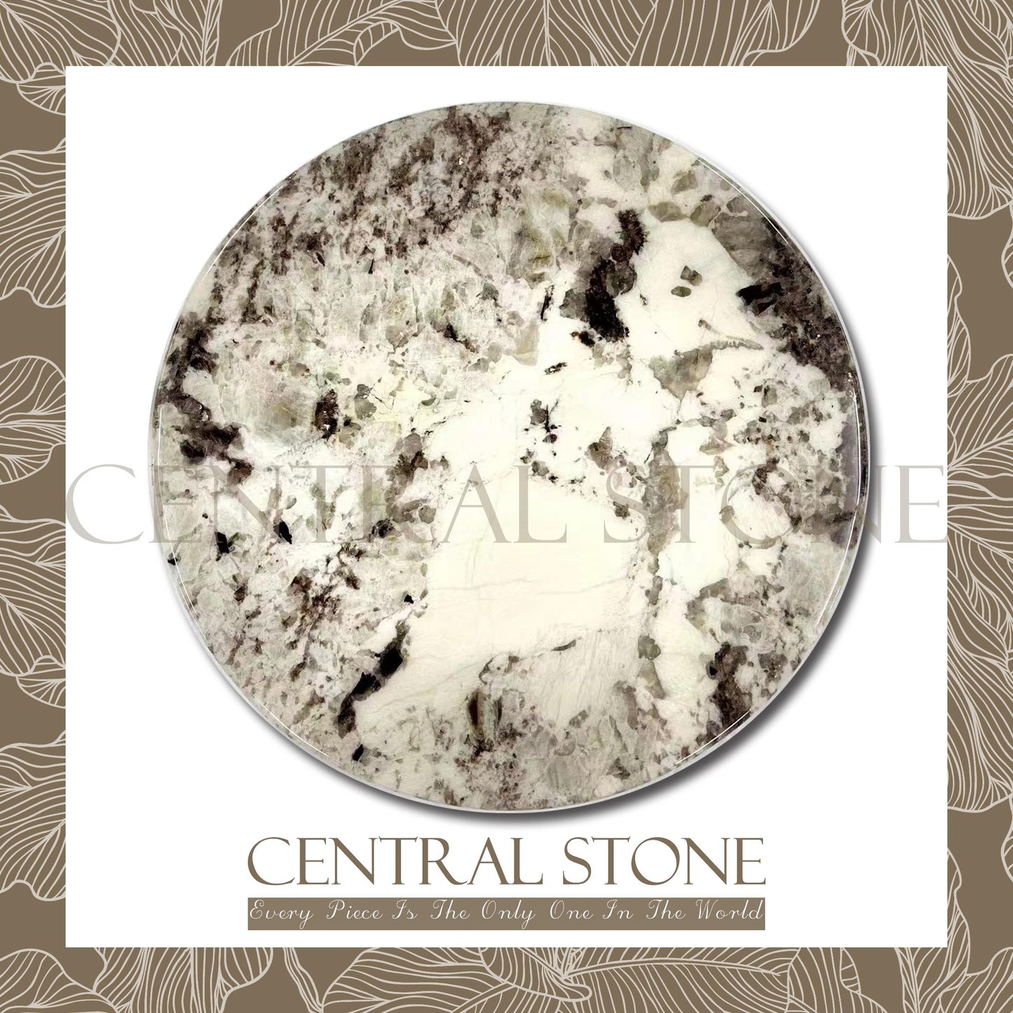 CENTRAL STONE Italian Natural Marble Quartz Coffee Side Table Dia40cm -Silver Fox