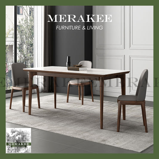 MERAKEE Customized Marble Like Sintered Stone Solid Ash Wood Leg Dining Table Dining Room Furniture AW002