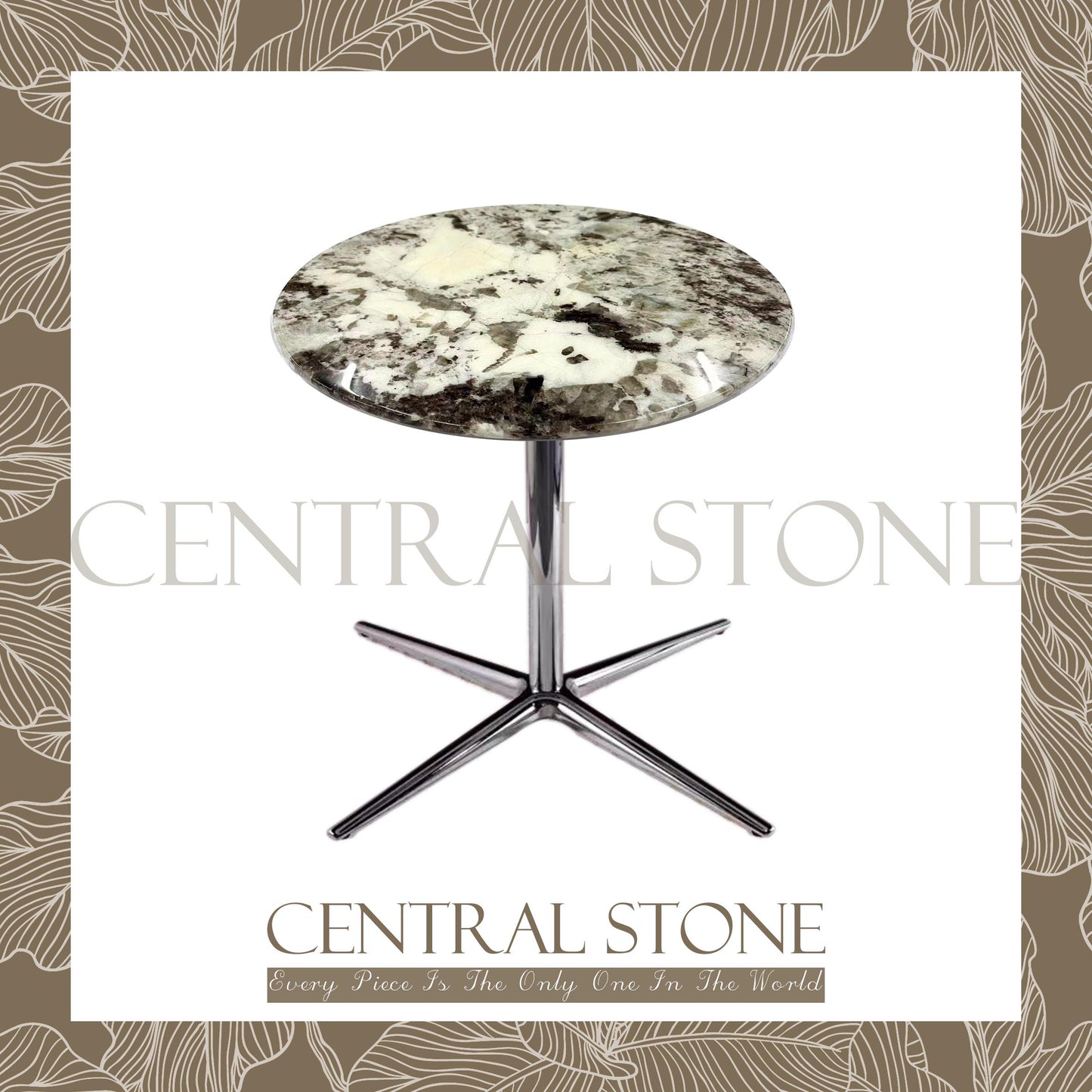 CENTRAL STONE Italian Natural Marble Quartz Coffee Side Table Dia40cm -Silver Fox