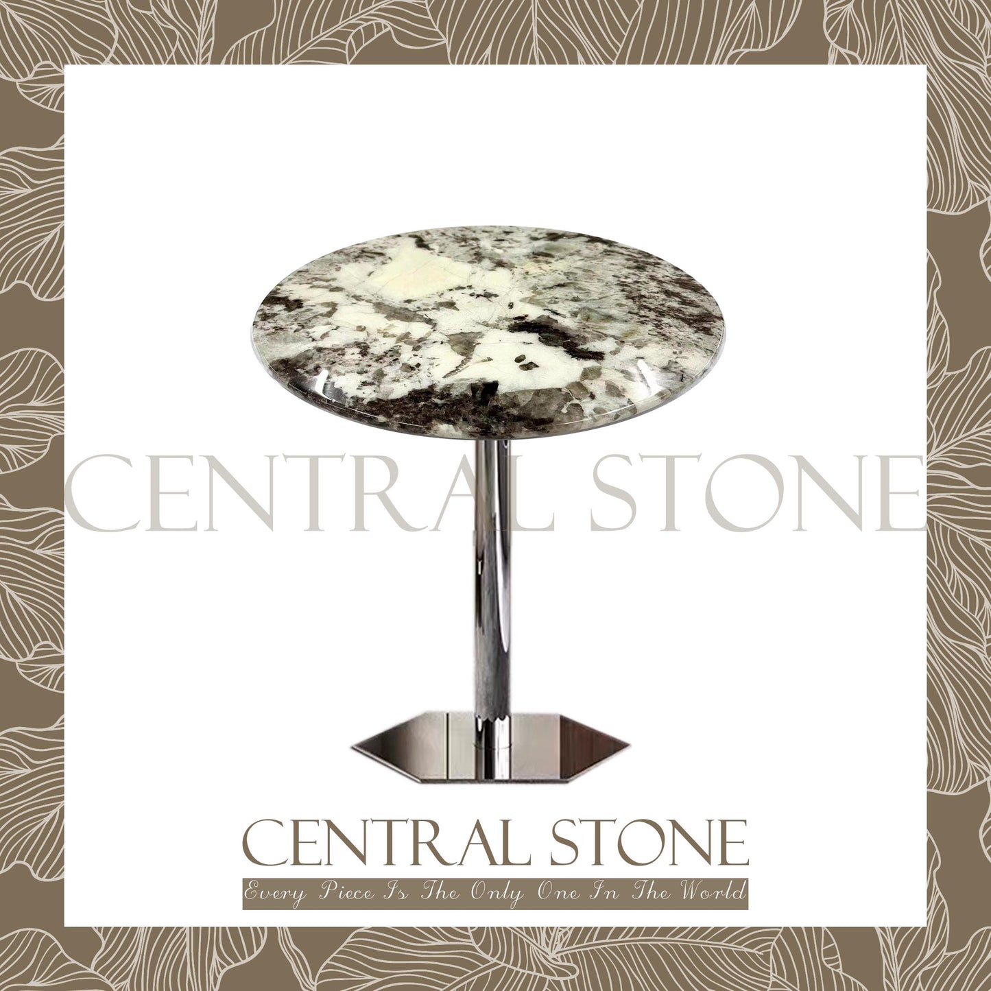 CENTRAL STONE Italian Natural Marble Quartz Coffee Side Table Dia40cm -Silver Fox