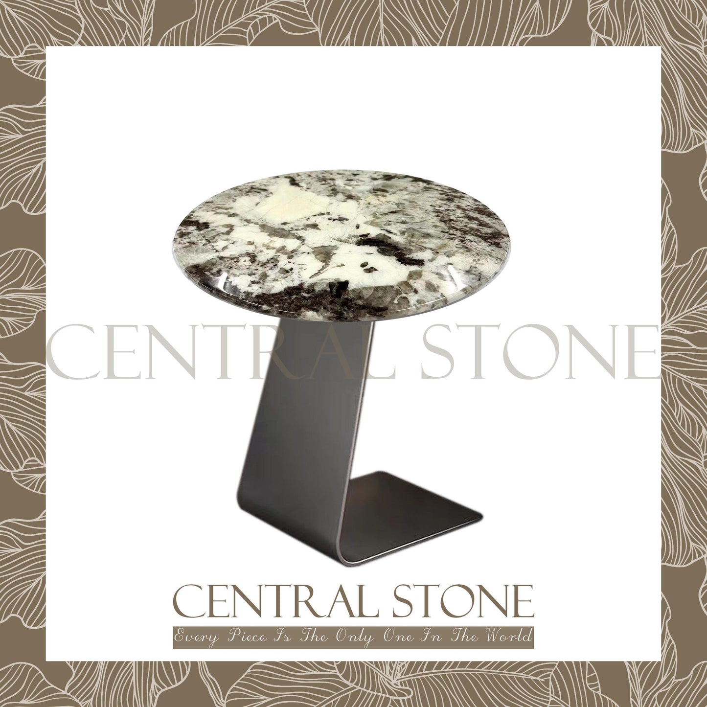 CENTRAL STONE Italian Natural Marble Quartz Coffee Side Table Dia40cm -Silver Fox