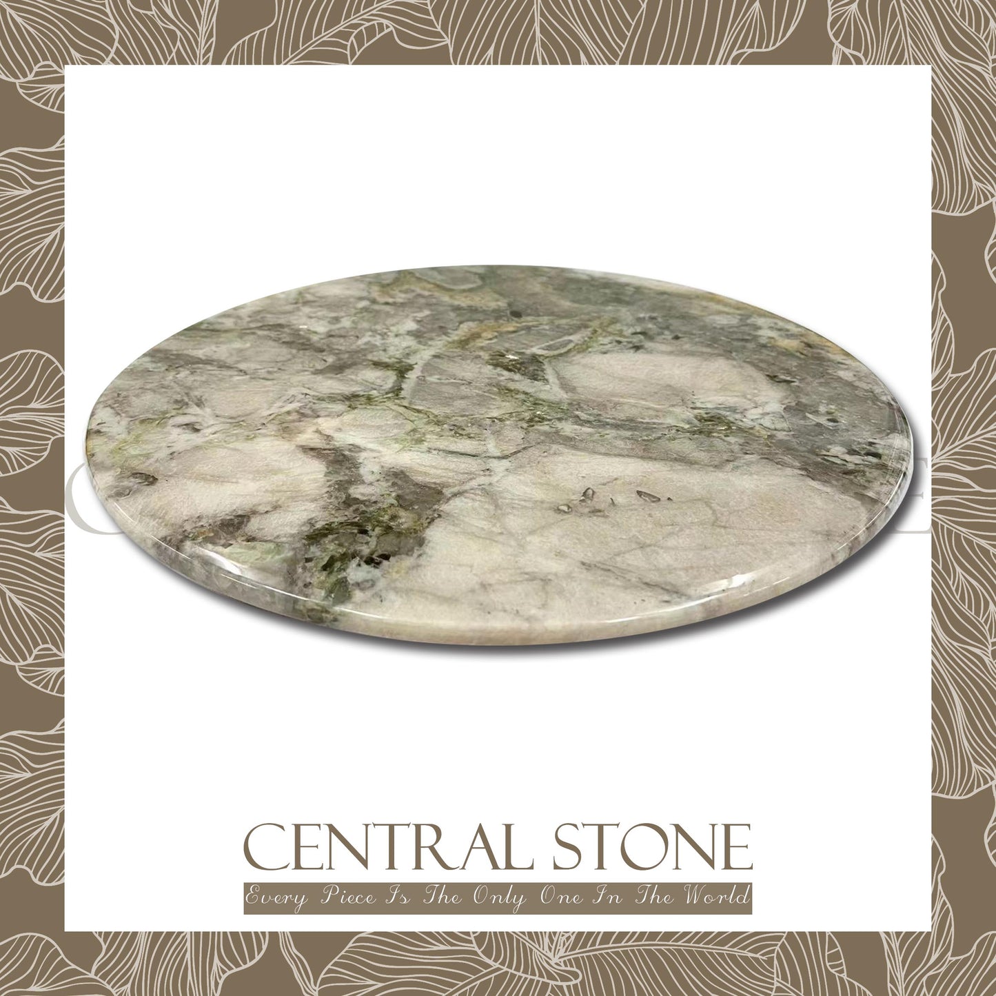 CENTRAL STONE Brazilian Natural Marble Quartz Coffee Side Table Dia40cm -Pandora Green Diamond