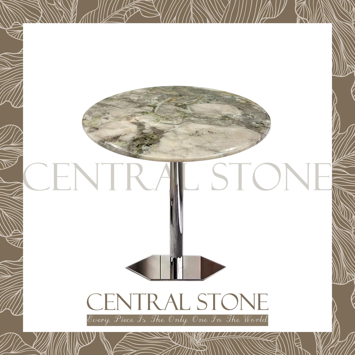 CENTRAL STONE Brazilian Natural Marble Quartz Coffee Side Table Dia40cm -Pandora Green Diamond