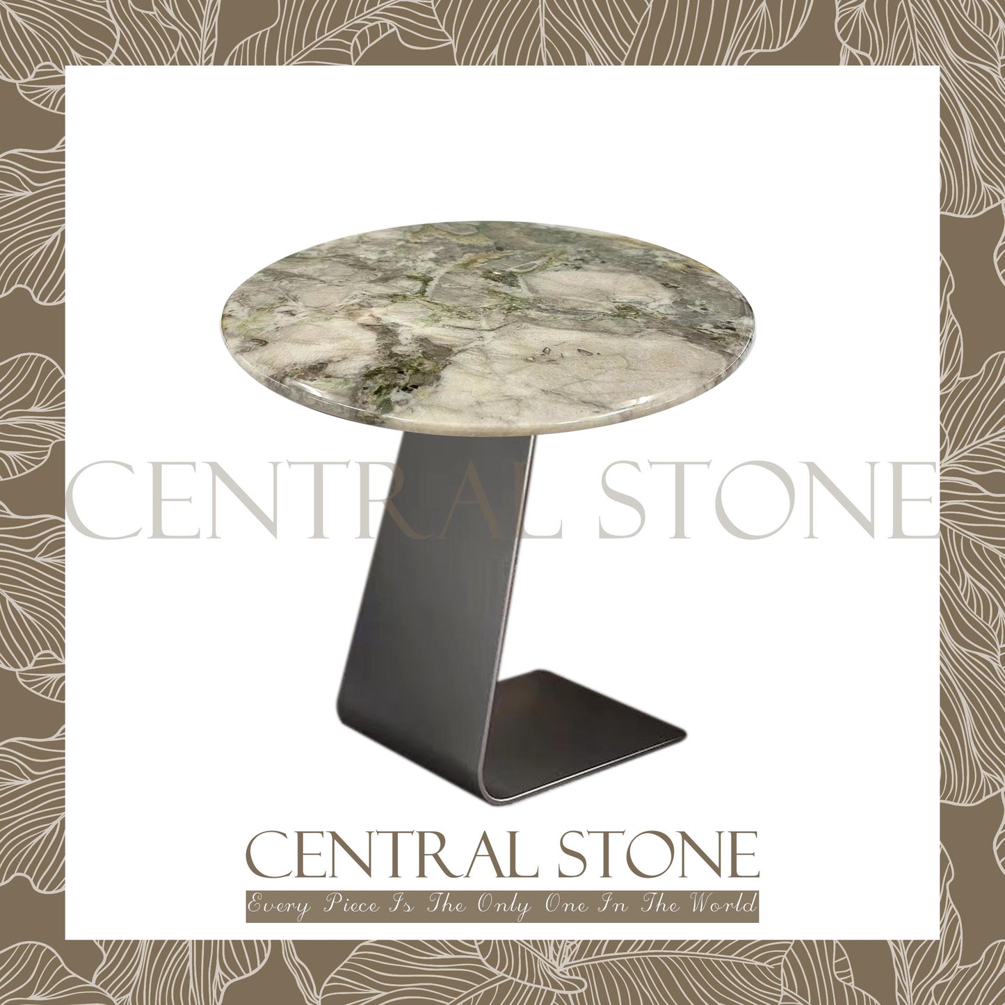 CENTRAL STONE Brazilian Natural Marble Quartz Coffee Side Table Dia40cm -Pandora Green Diamond