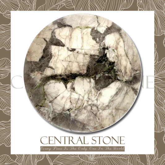CENTRAL STONE Brazilian Natural Marble Quartz Coffee Side Table Dia40cm -Pandora Green Diamond